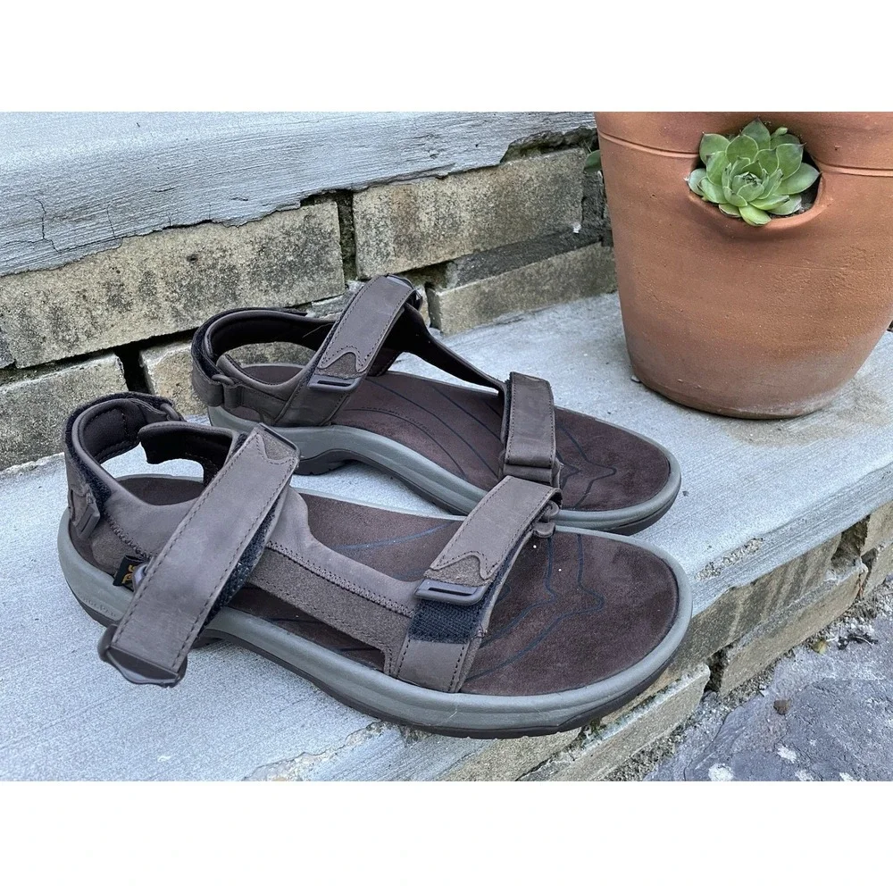 Teva Langdon Brown Leather Hook & Loop Waterproof Sport Strap Sandals‎ Mens 13